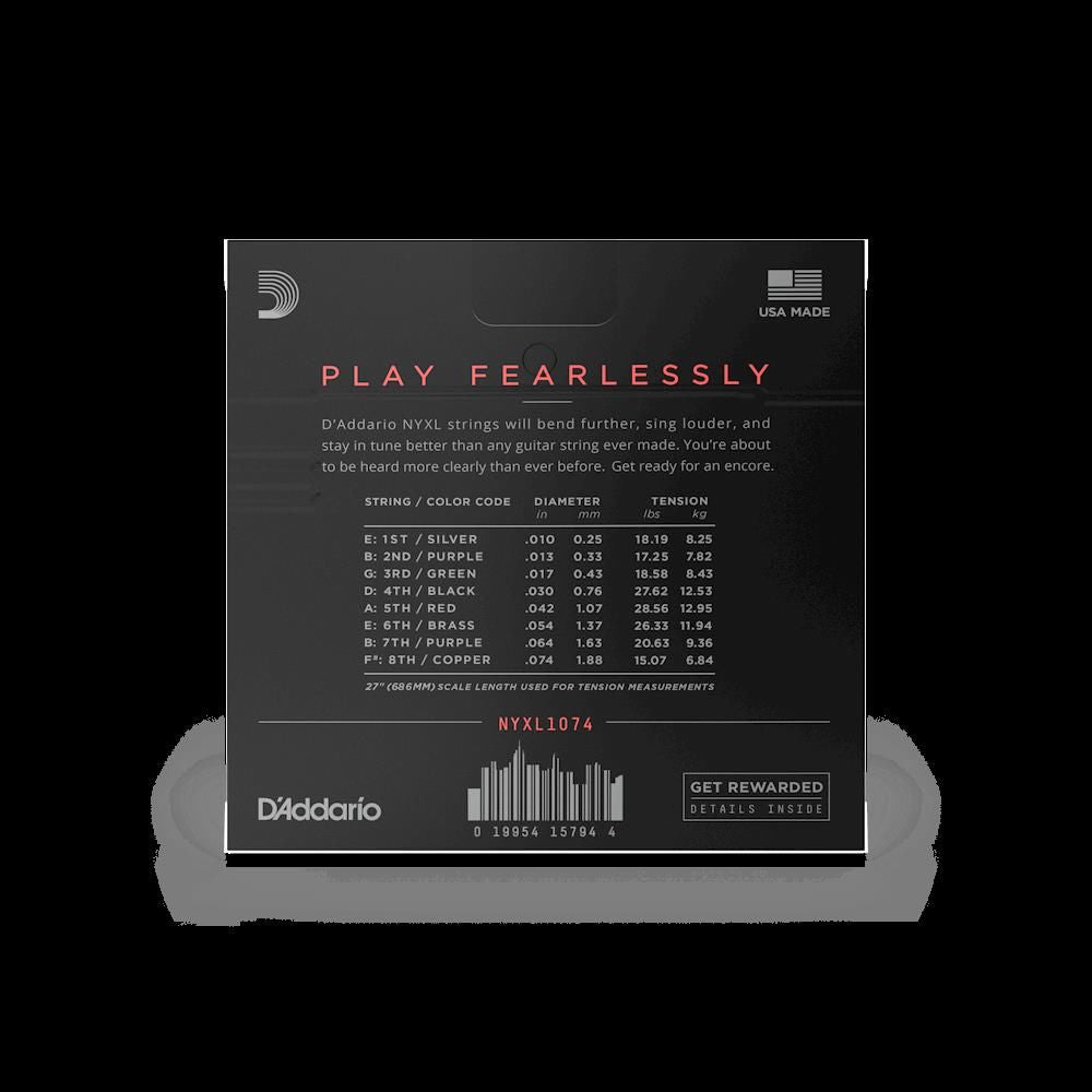 D'Addario NYXL1074 10-74 Light Top/Heavy Bottom Nickel Wound 8-String Electric Guitar Strings