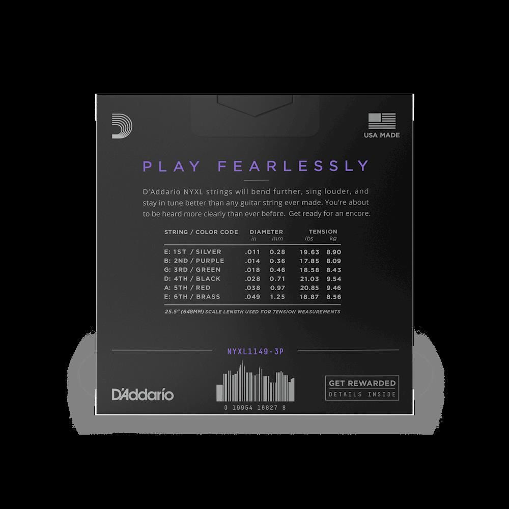 D'Addario NYXL11493P 11-49 Medium Nickel Wound Electric Guitar Strings - 3 Pack