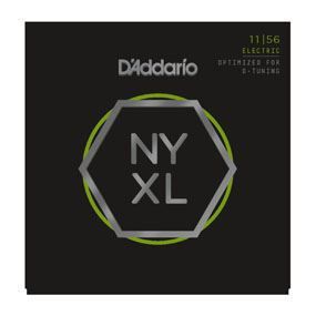 D'Addario NYXL1156 electric guitar strings with nickel wound medium top and extra-heavy bottom, 11-56 gauge, on a guitar.