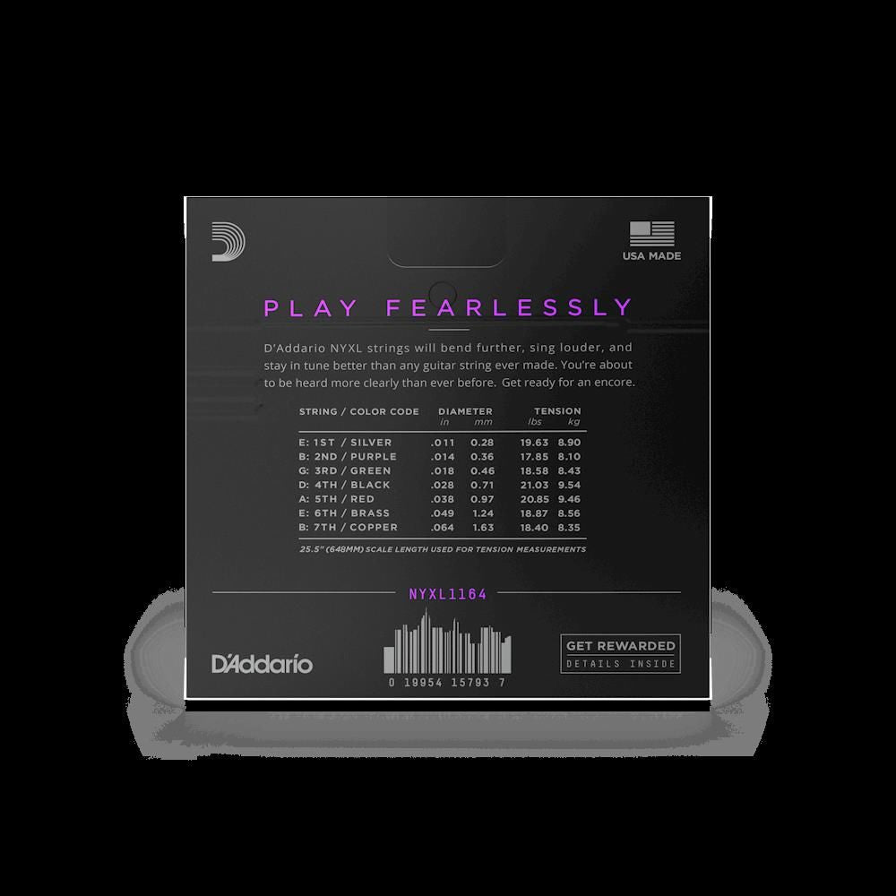 D'Addario NYXL1164 11-64 Medium 7-String Nickel Wound Electric Guitar Strings