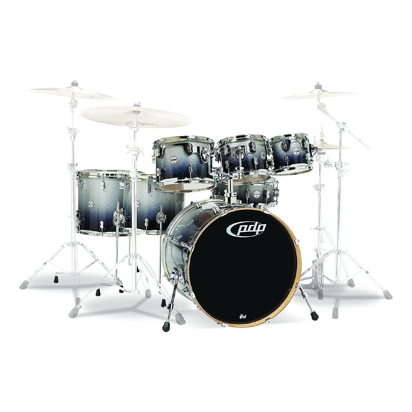 PDP Concept Maple Series 7-Piece Drum Kit with 22 Inch Bass Drum - Silver to Black Fade