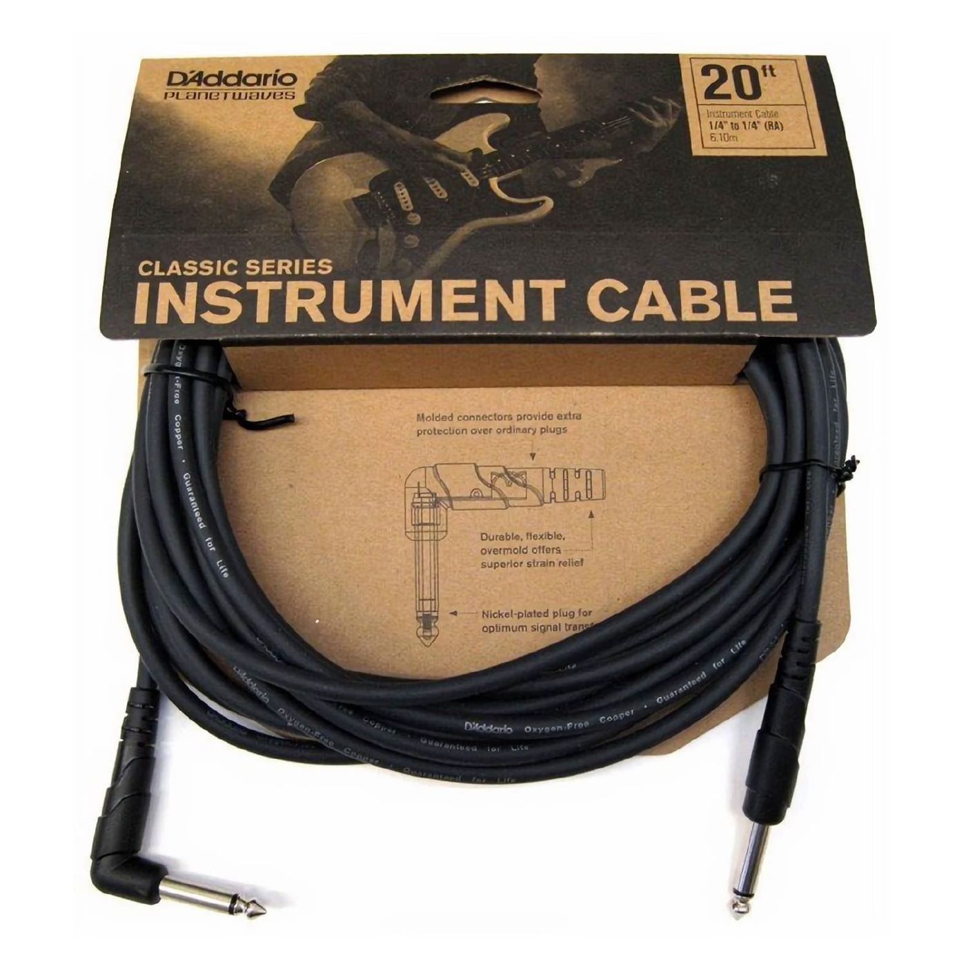 Planet Waves Classic Series 20ft 1/4 inch Instrument/Guitar Cable (Right Angle Plug)