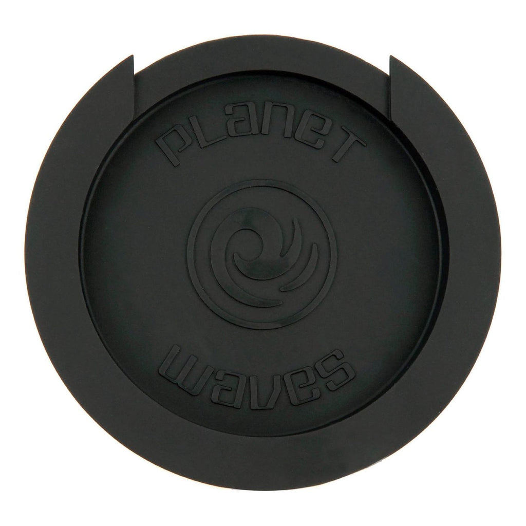 D'Addario Planet Waves Screeching Halt soundhole plug for guitars, black plastic accessory to reduce feedback and unwanted noise.