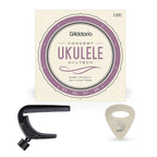 D'Addario Ukulele Accessories Bundle inc NS Capo, Concert Uke Strings & Felt Picks