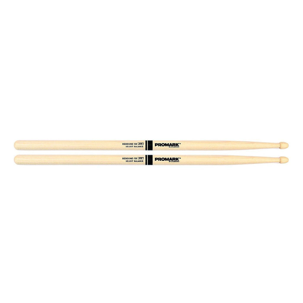 ProMark Rebound 5B drumsticks with hickory wood and acorn tips, ideal for drumming and percussion performances.