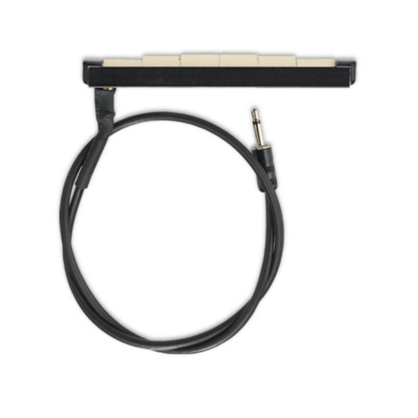 Ovation OVA6 12-string acoustic guitar pickup installed, showing the black pickup with wiring and mounting components.