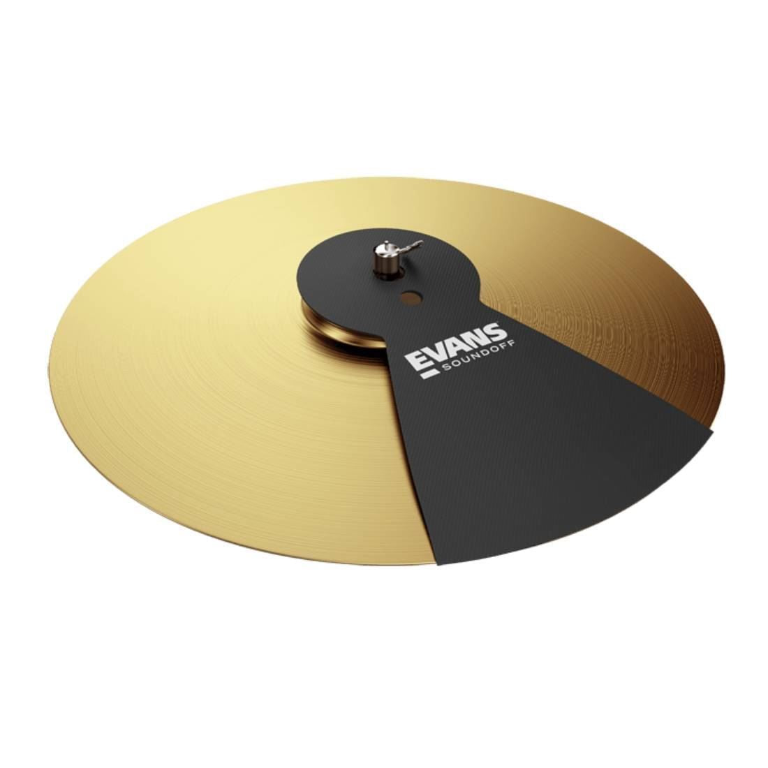 Evans SoundOff cymbal mute for drums, black rubber pad with Evans branding, designed to dampen cymbal sound during practice.