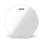 Evans 8-inch Genera Resonant Clear Drum Head mounted on a drum, showcasing its transparent design for drum kits and percussion.