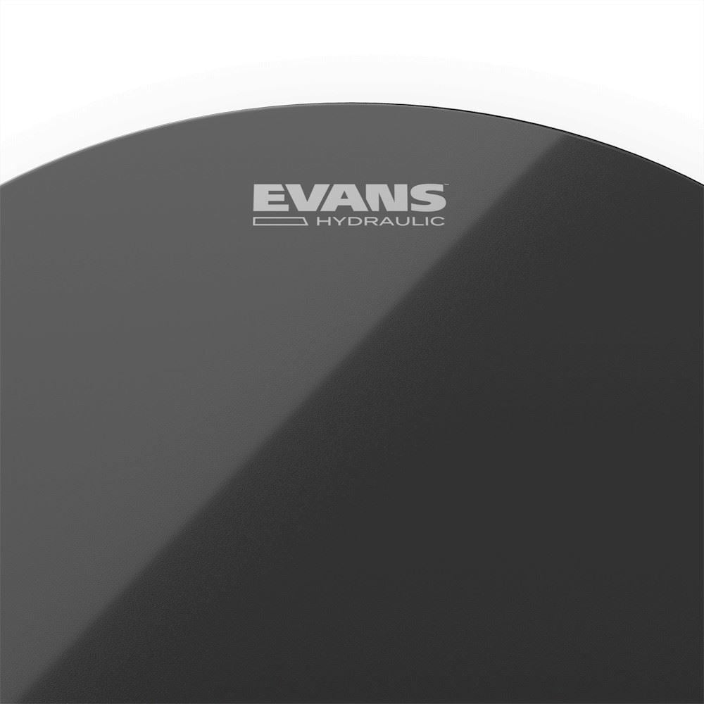 Evans 10-inch hydraulic black drum head for drums, featuring a smooth black surface and durable construction.