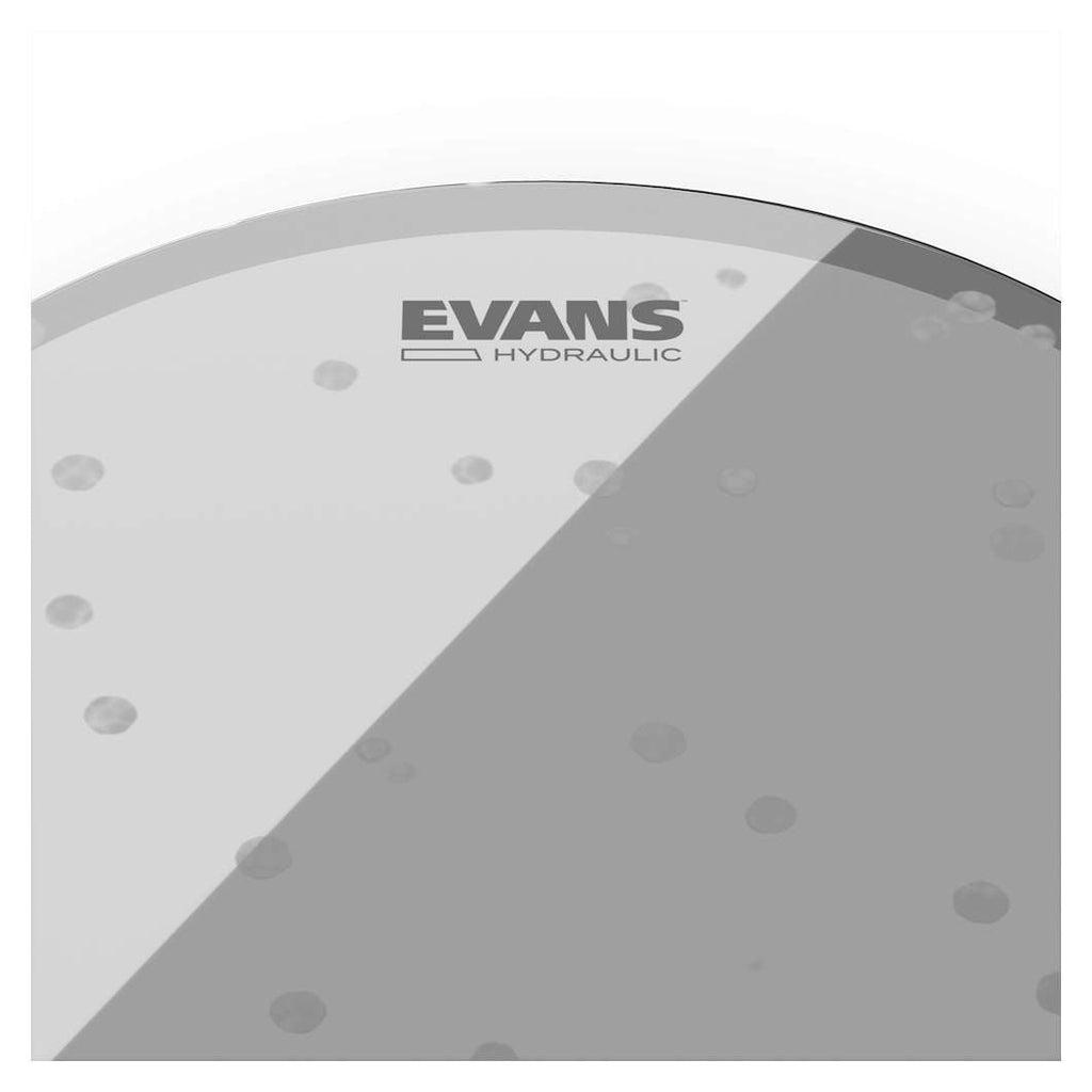 Evans 12-inch hydraulic clear drumhead with a smooth, glossy surface for drum set use.