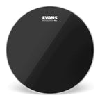 Evans black chrome 16-inch tom drum head with a sleek, reflective finish, designed for drum kits and percussion setups.