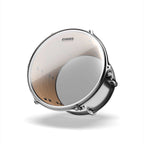 Evans 16-inch Genera G2 clear drum head for drum sets, showing the transparent surface and branding on the drum head.