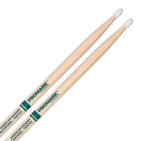 ProMark Promark AM Hickory 7A drumsticks with natural nylon tips, ideal for drummers, shown on a plain background