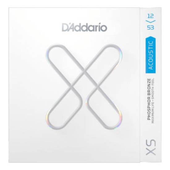 DAddario XS Set of Acoustic Guitar Strings, Phosphor Bronze, Light, 12-53