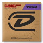 Dunlop DAP11 phosphor bronze acoustic guitar strings, medium light gauge 11-52, displayed on a guitar with a close-up view
