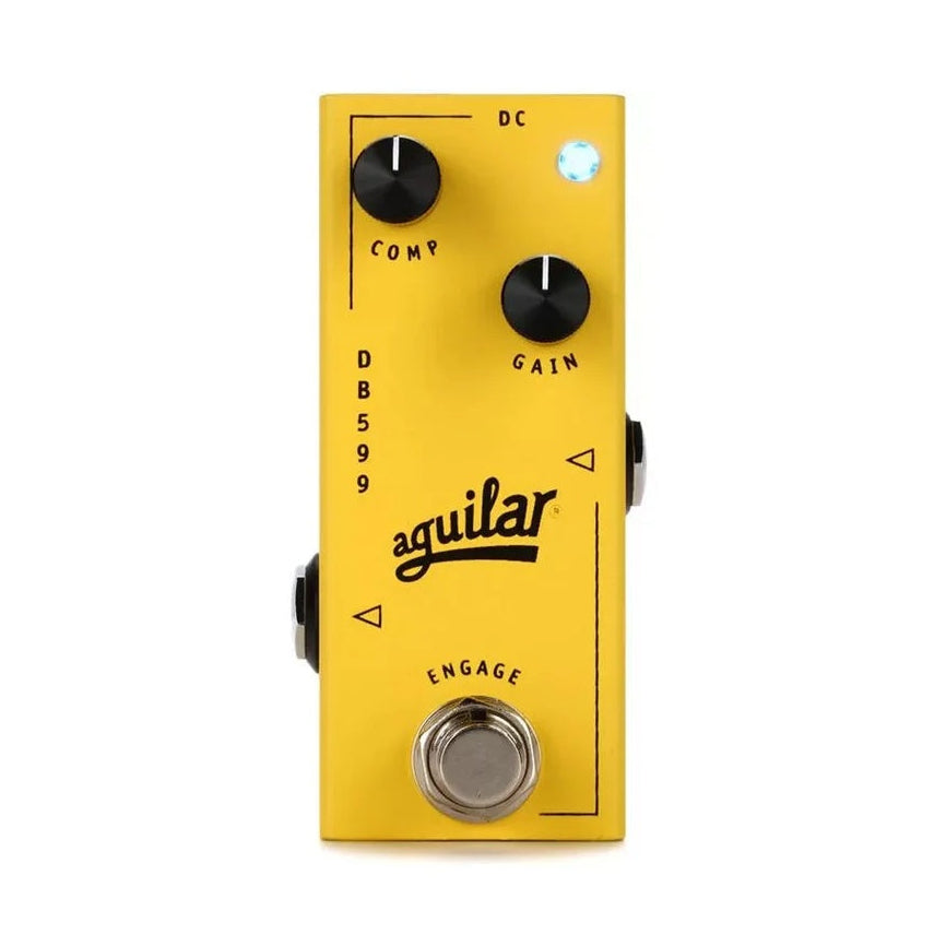 Aguilar DB 599 micro compressor bass guitar effects pedal with control knobs and input/output jacks, compact and durable design