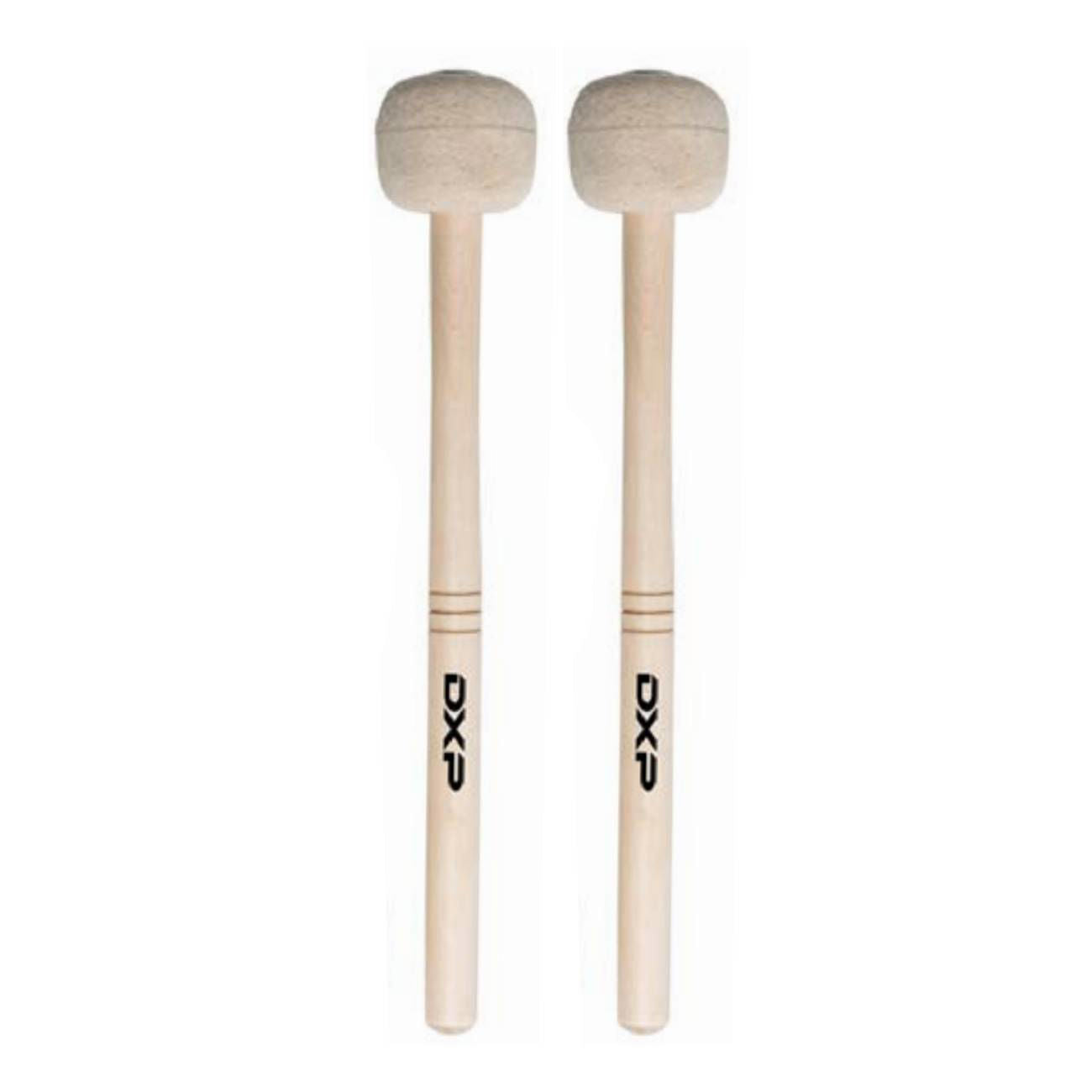 DXP DBT232 bass drum mallets with wooden handles, featuring round heads for percussion playing on drum kits and percussion instruments.