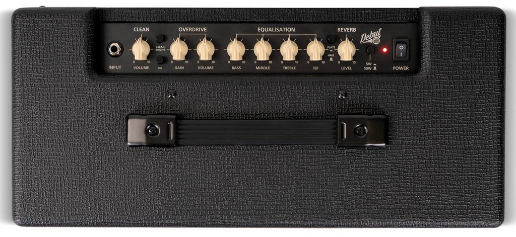 Blackstar Debut 50R 1x12 50W guitar combo amplifier in black, showing the control panel and speaker grille.
