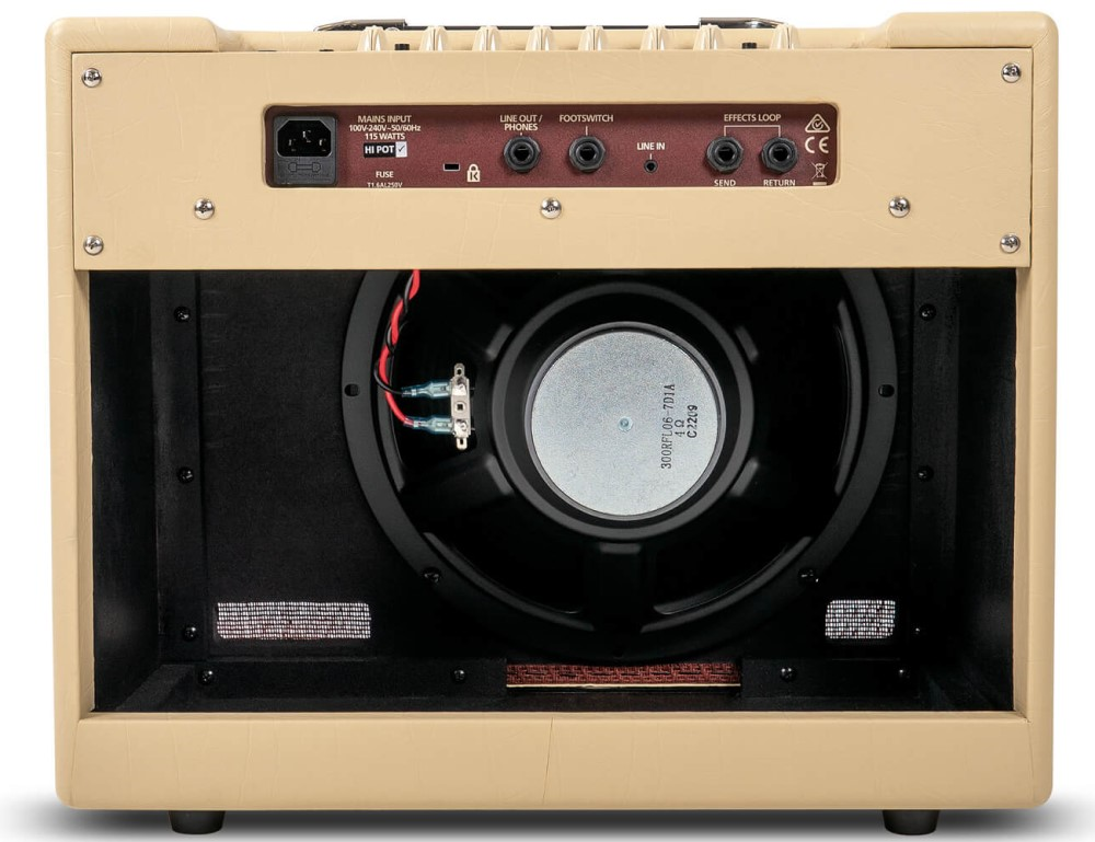 Blackstar Debut 50R 1x12 50W guitar combo amplifier in cream with control knobs and speaker grille visible.