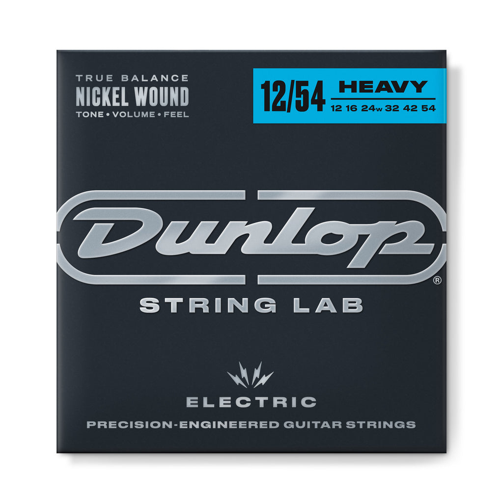 Dunlop electric guitar strings 12-54 set, shown with packaging and string details for electric guitar players.