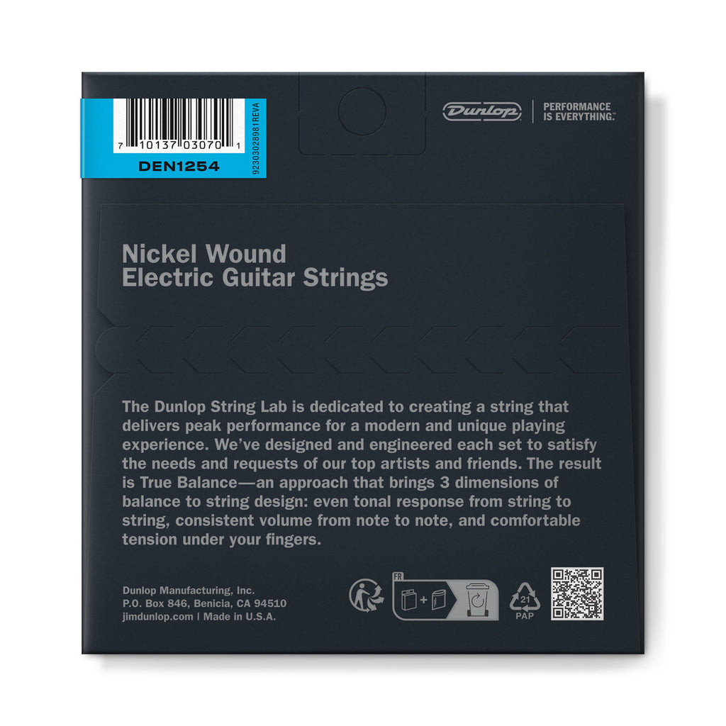 Dunlop 12-54 electric guitar strings package with colorful packaging and branding.