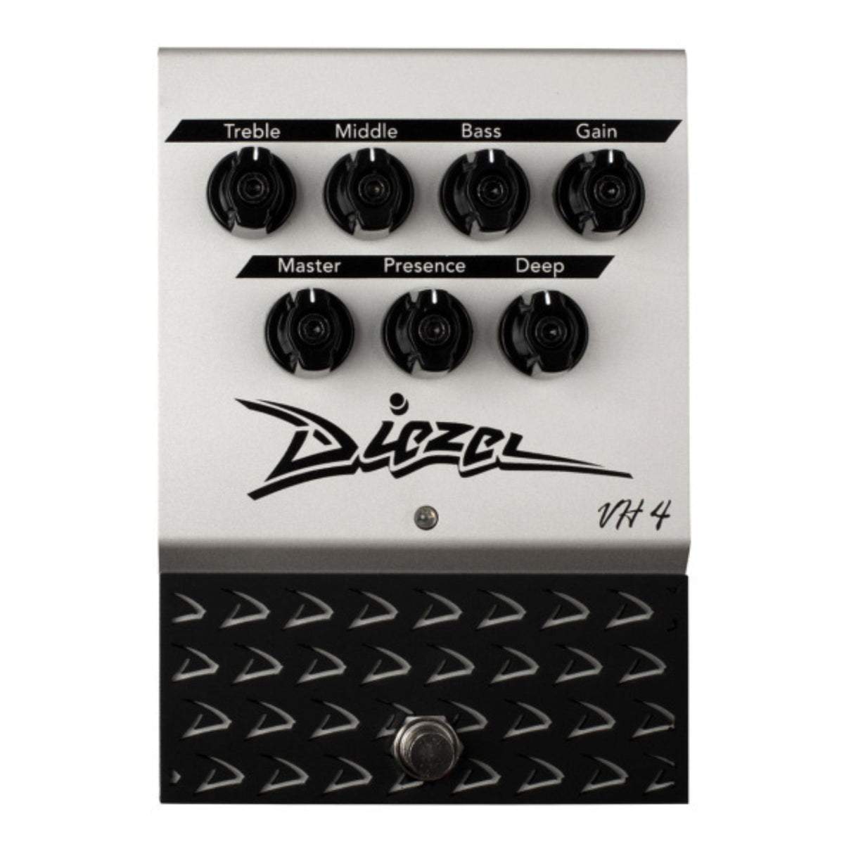 Diezel VH4-2 2-channel effects pedal with control knobs and footswitch for guitar overdrive and preamp effects.