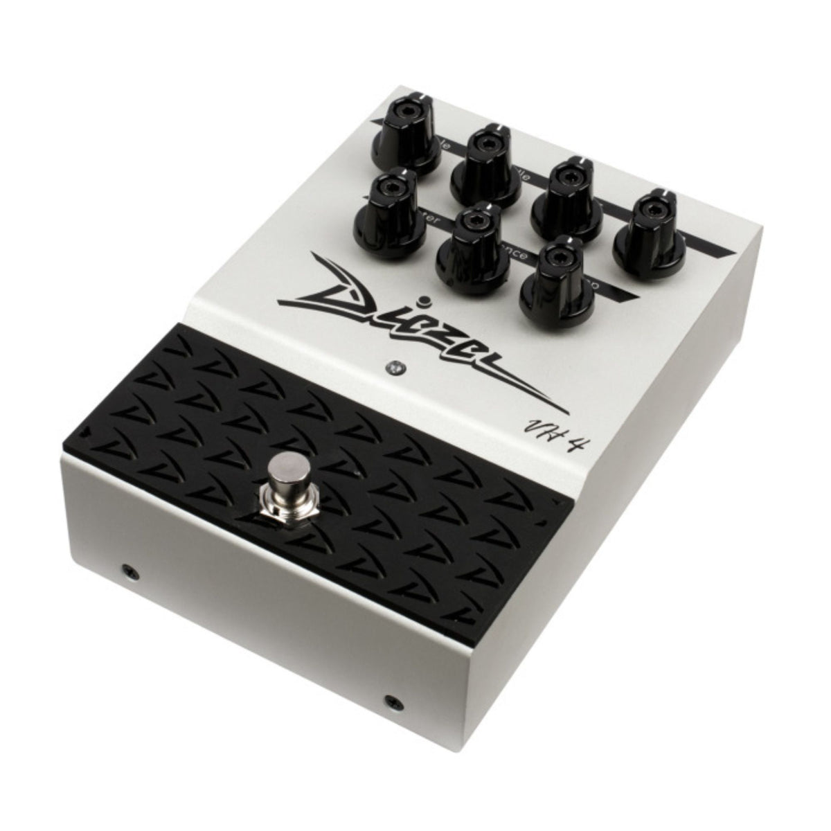 Diezel VH4-2 2-channel preamp and overdrive effects pedal with control knobs and input/output jacks.