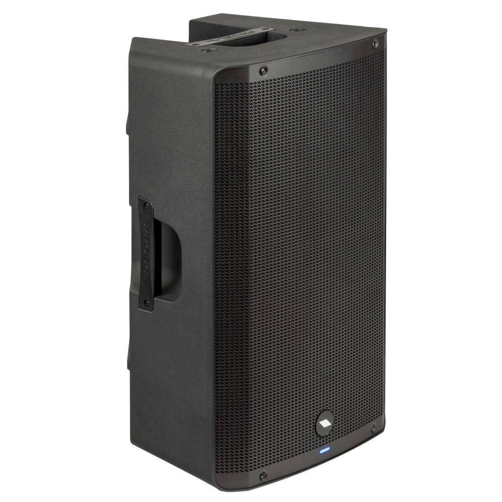 Proel DIVA12A powered 12-inch PA speaker with built-in amplifier, shown in a sleek black finish for live sound applications.