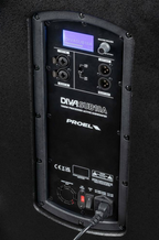 Proel DIVA SUB 18 A powered 18-inch subwoofer with a sturdy black enclosure and control panel on the side.