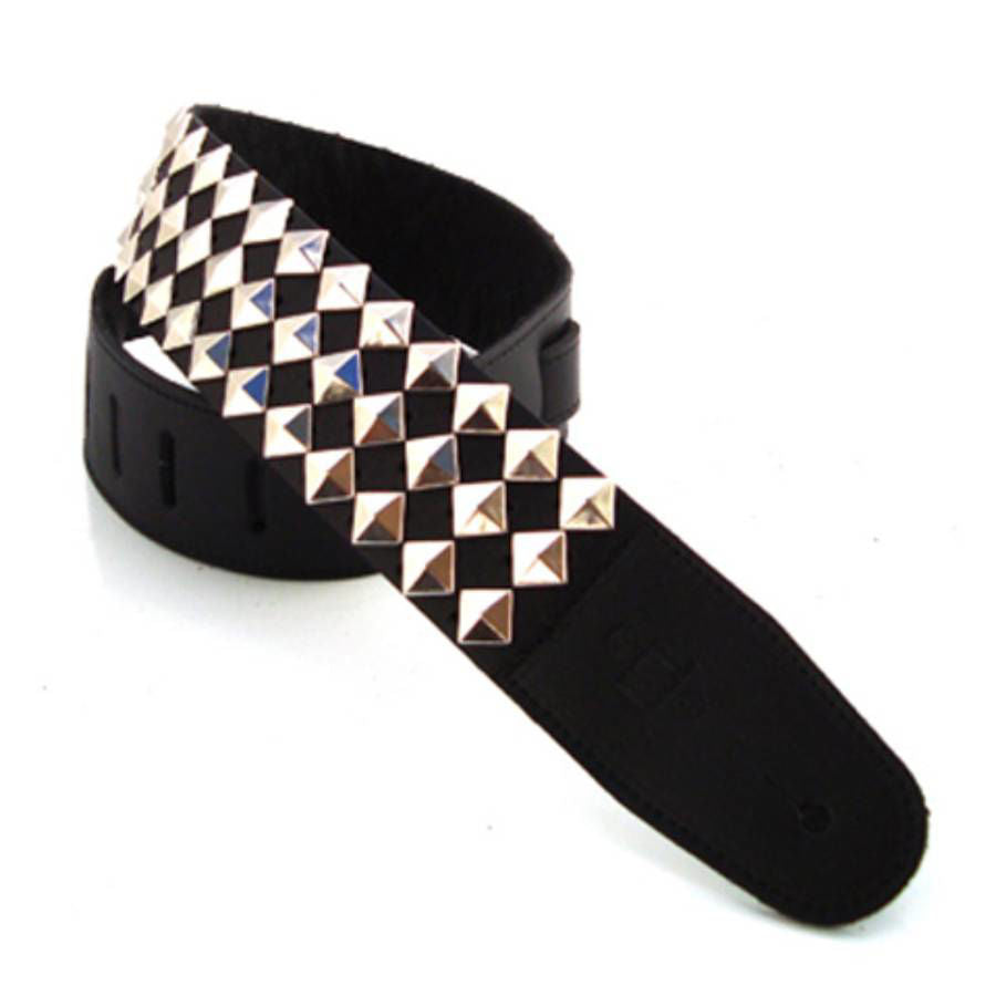 DSL Straps Metal Series Pyramid Metal Leather Guitar Strap 2.5in - Nickel