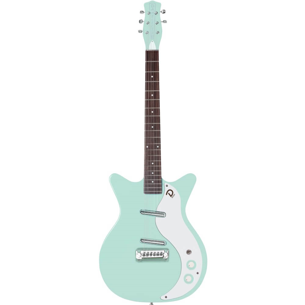 Danelectro '59M NOS+ electric guitar in seafoam green with NOS+ pickups, showcasing its vintage-inspired design.