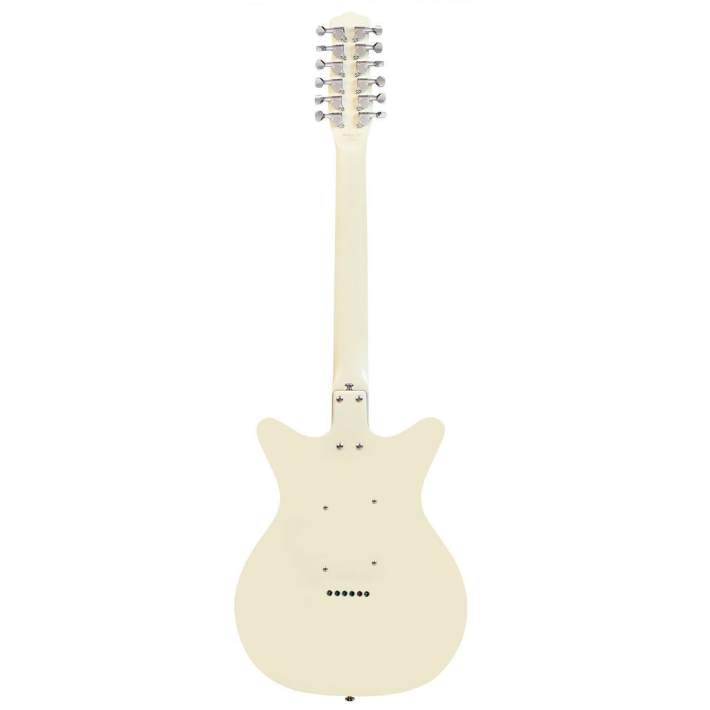 Danelectro Vintage 12-string electric guitar in vintage white with chrome hardware and six dual-coil pickups.