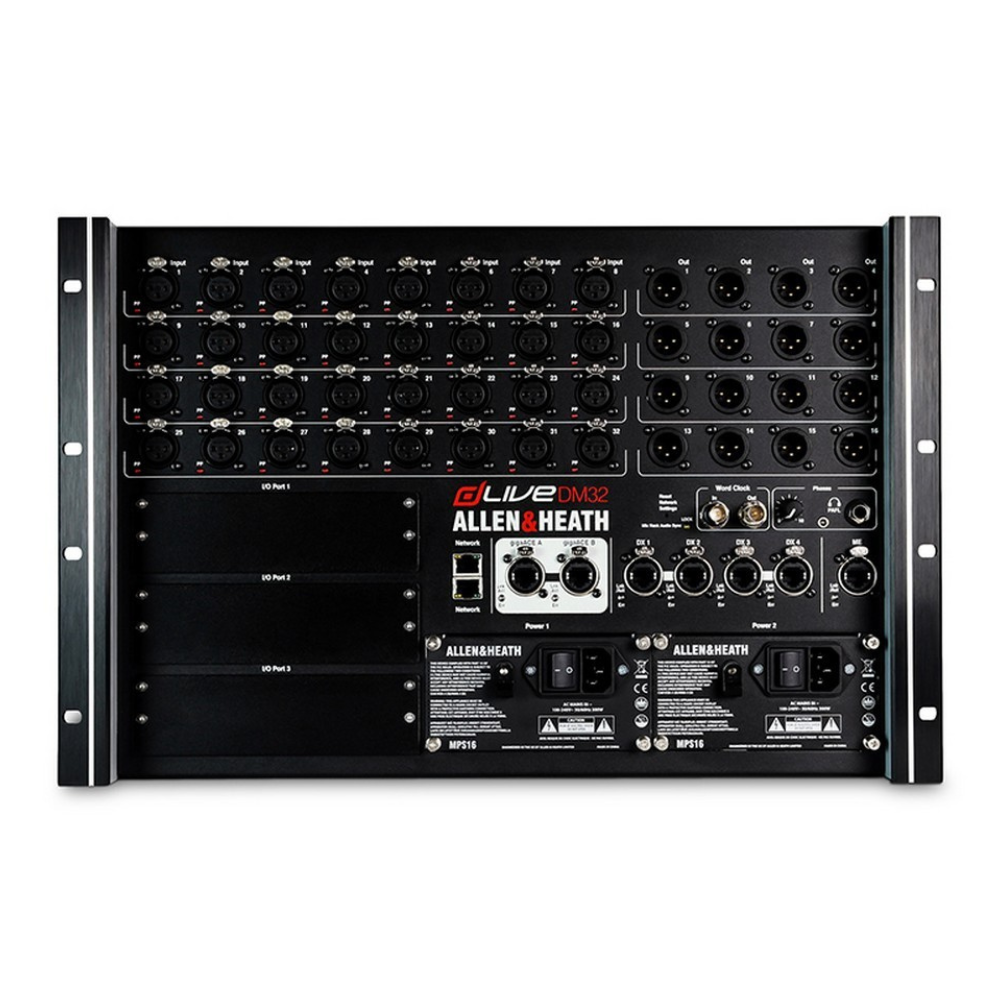 Allen & Heath dLive DM32 MixRack 128 x 64 I/O, 32/16 XLR, 1 x PSU, ME-1 port, 3 x I/O Ports