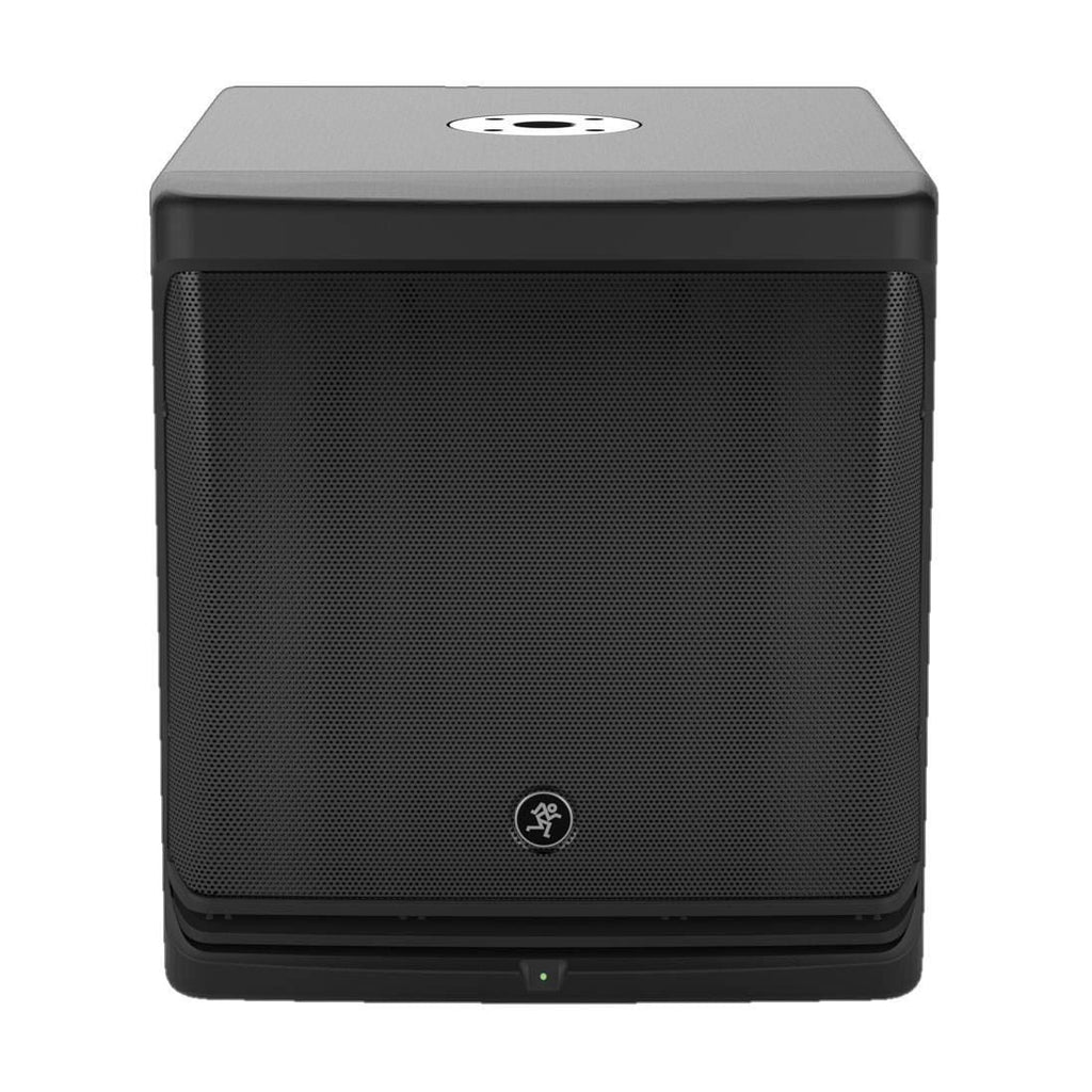 Mackie DLM12S 12-inch powered subwoofer with 2000W amplifier, showcasing its front grille and control panel.