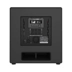 Mackie DLM12S 12-inch powered subwoofer with 2000W output, showing front view with control panel and speaker grille.