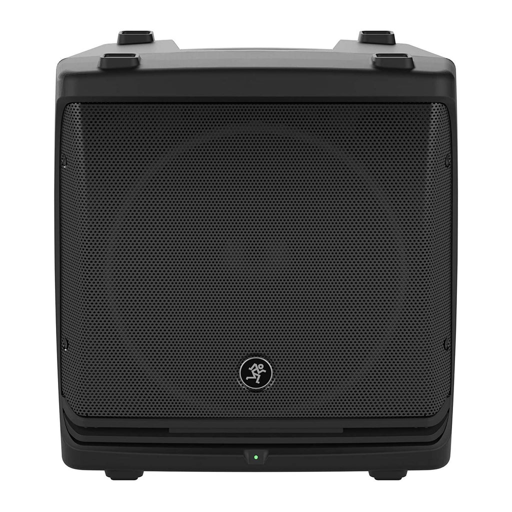 Mackie DLM12 2000W powered PA speaker with black enclosure and control panel, designed for professional sound reinforcement.
