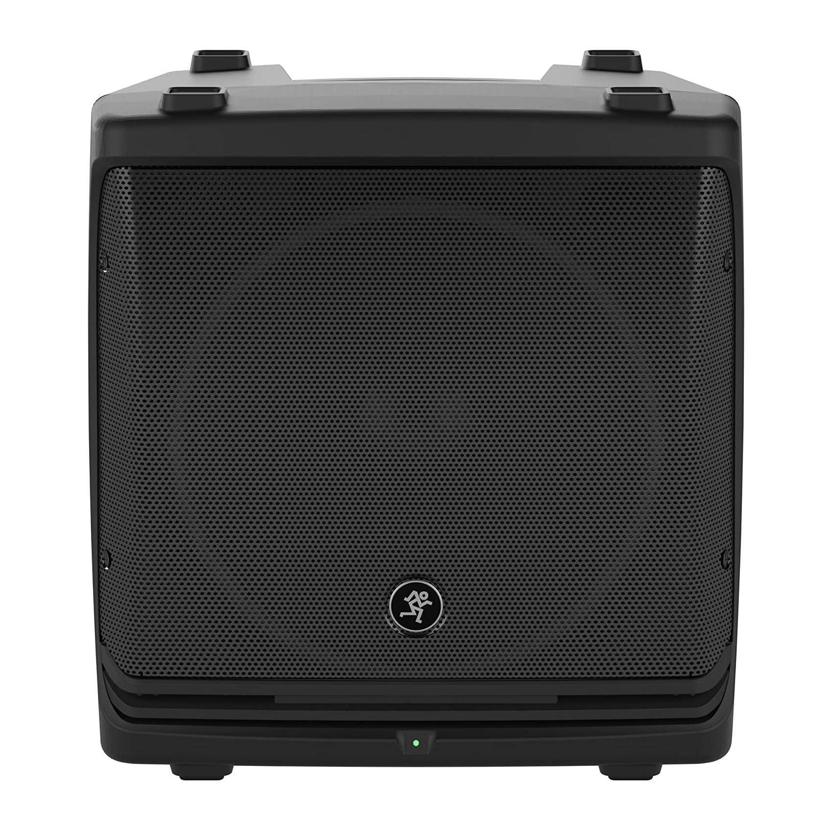 Mackie DLM12 2000W powered PA speaker with black enclosure and control panel, designed for professional sound reinforcement.
