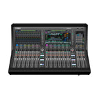 Yamaha DM7 digital mixing console with multiple control knobs and faders on a professional audio desk.
