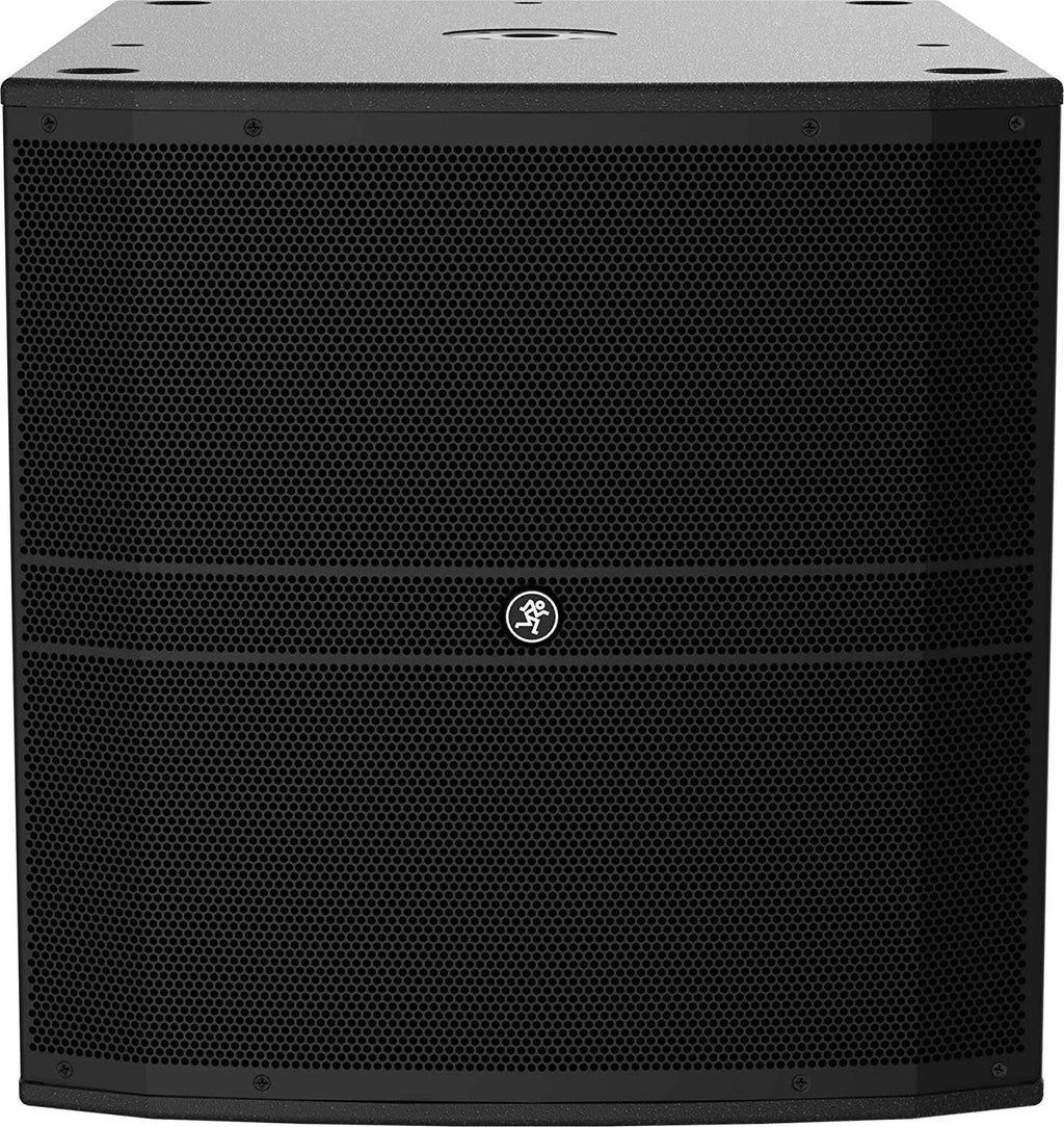 Mackie DRM18S-P 18-inch professional passive subwoofer showing the speaker cone and enclosure.