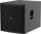 Mackie DRM18S-P 18-inch professional passive subwoofer showing black speaker with rugged build and connection panel