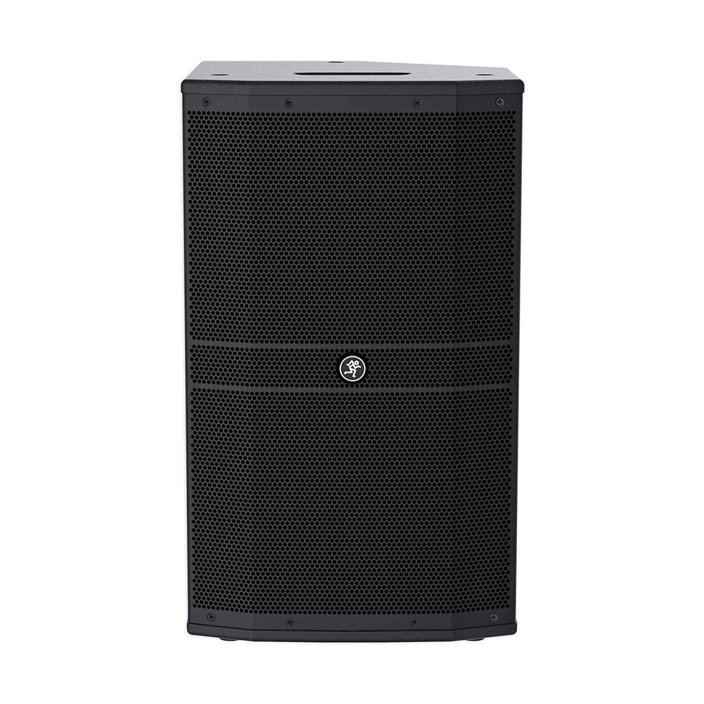 Mackie DRM212 12-inch professional powered PA speaker with 1600W output, showing the front grille and control panel.