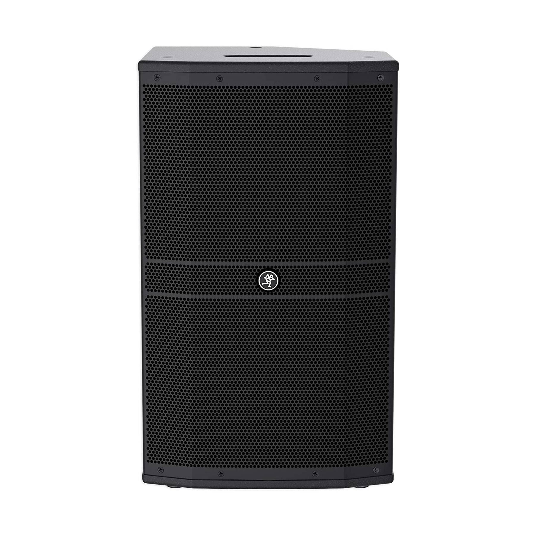 Mackie DRM212 12-inch professional powered PA speaker with 1600W output, showing the front grille and control panel.