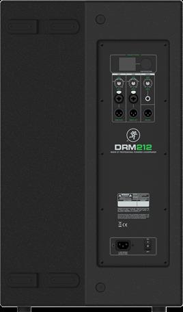 Mackie DRM212 12-inch professional powered PA speaker with 1600W output, showing the front grille and control panel.