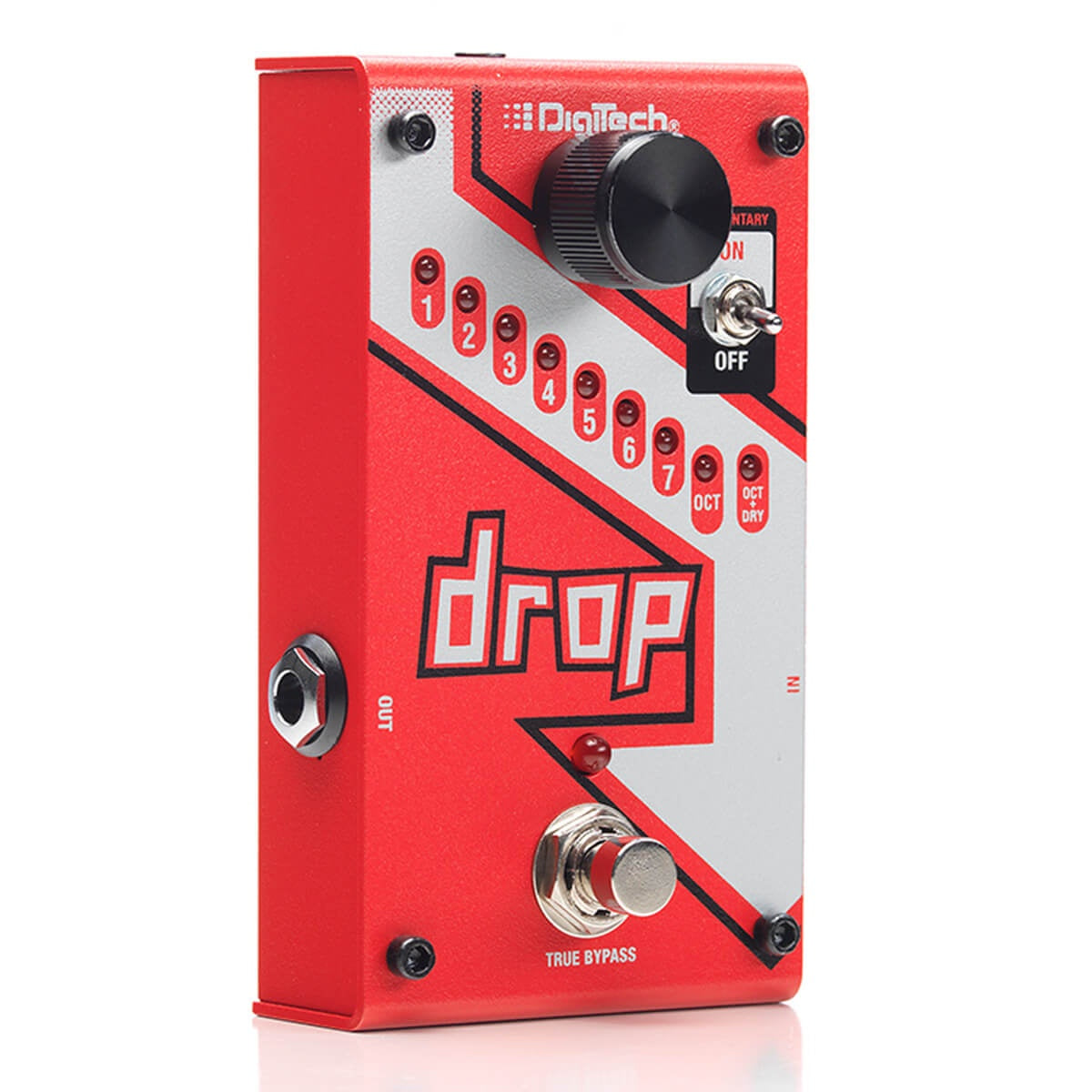 DigiTech Drop Polyphonic Drop Tune pitch-shift effects pedal with footswitch and control knobs for guitar effect processing.