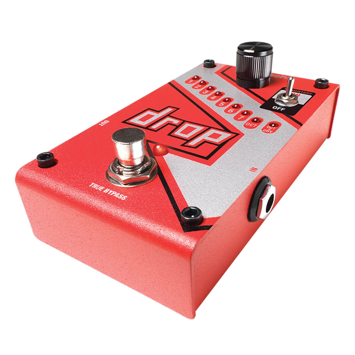DigiTech Drop Polyphonic Drop Tune pitch-shift effects pedal for guitar, featuring a compact design and control knobs.