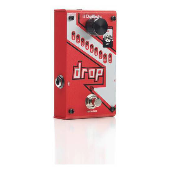 DigiTech Drop polyphonic pitch-shift effects pedal with footswitch and control knobs for guitar sound modulation.