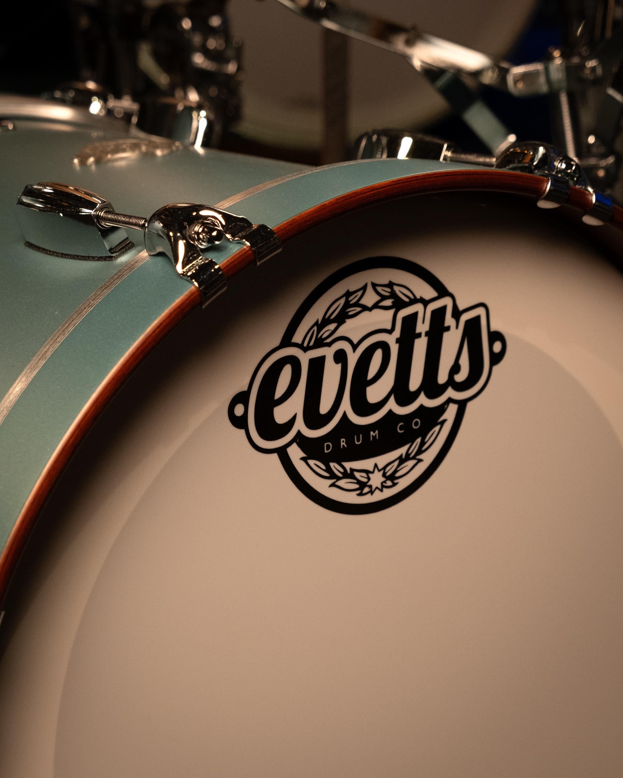Evetts Jarrah 12x8, 14x14, 18x14 Bop Drum Kit in Matte Ocean Mist Metallic