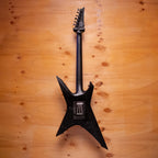 Ibanez Iron Label Xiphos XPTB620 electric guitar in black flat with sleek body and dual humbucker pickups, showing the instrument's modern design.