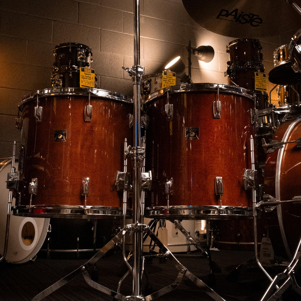 Preloved Tama Japan '80s Superstar 4-piece drum kit with 24-inch bass, 14-inch snare, 16-inch and 18-inch toms, in natural wood finish.