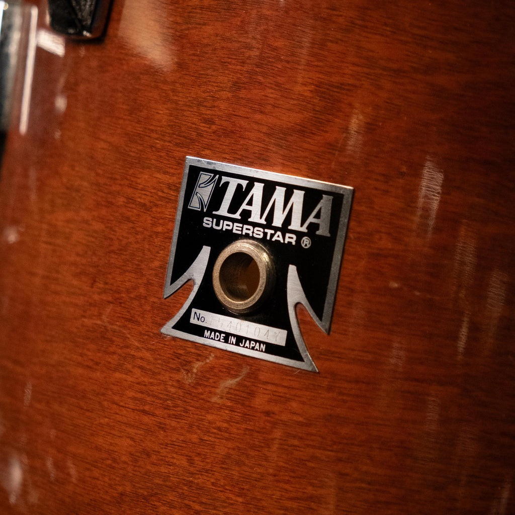 Preloved Tama Japan '80s Superstar 4-piece drum kit with 24-inch bass, 14-inch snare, and 16/18-inch toms, in natural wood finish.